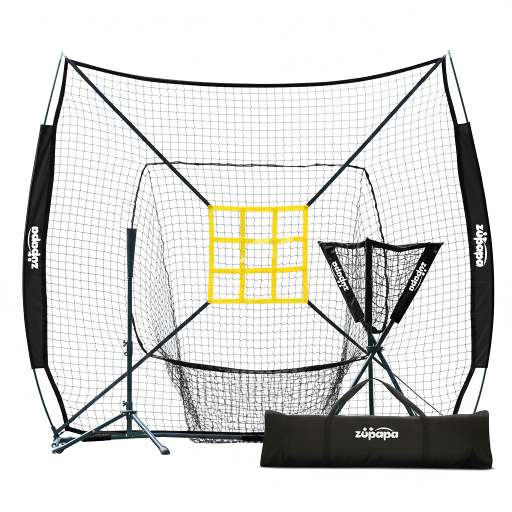 7X7 Feet Baseball Softball Hitting Pitching Net Tee Caddy Set with Strike Zone, Baseball Backstop Practice Net for Pitching Batting Catching for All Skill Levels
